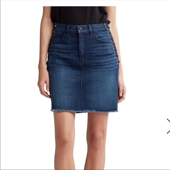 Hudson grommet laceup high rise mini denim skirt - Picture 2 of 5
